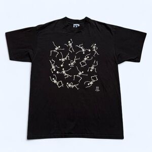 Vintage 1990s Black Graphic Dancing Skeleton T-Shirt XL